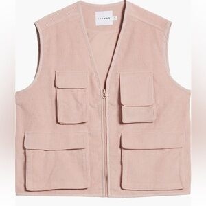 Topman Soft Pale Cotton Casual Corduroy Pocket Vest Zip Front NWT SZ Med